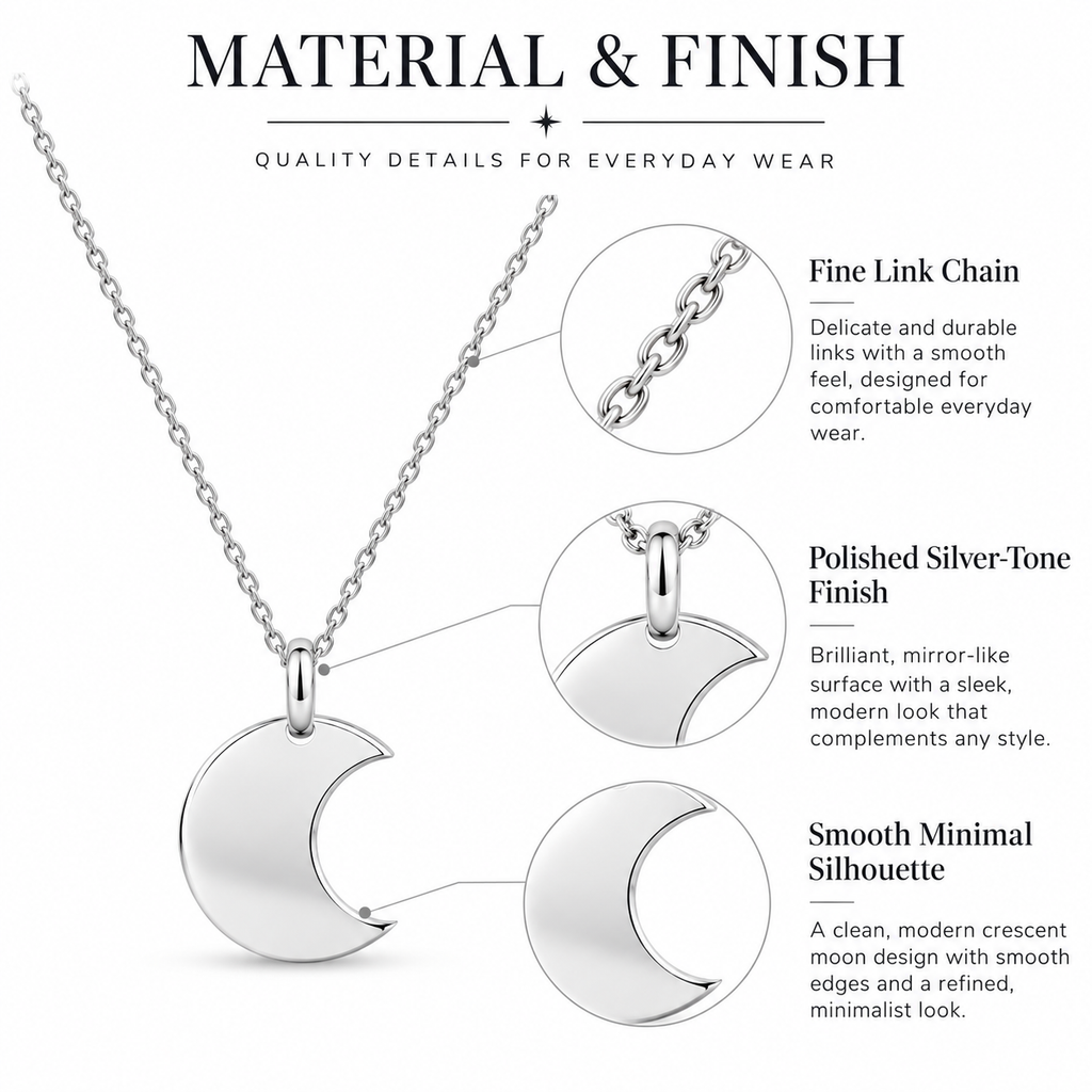 Lunar Form Silver Crescent Moon Necklace