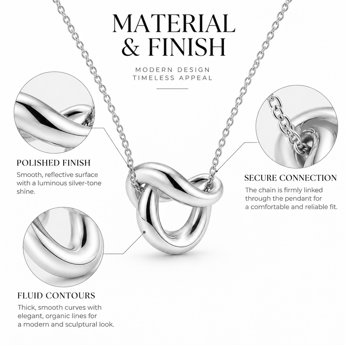 Fluid Connection Sculptural Silver Necklace
