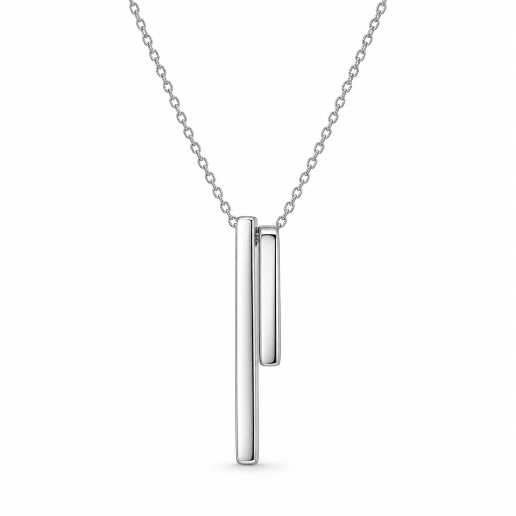 Linear Balance Silver Bar Pendant Necklace