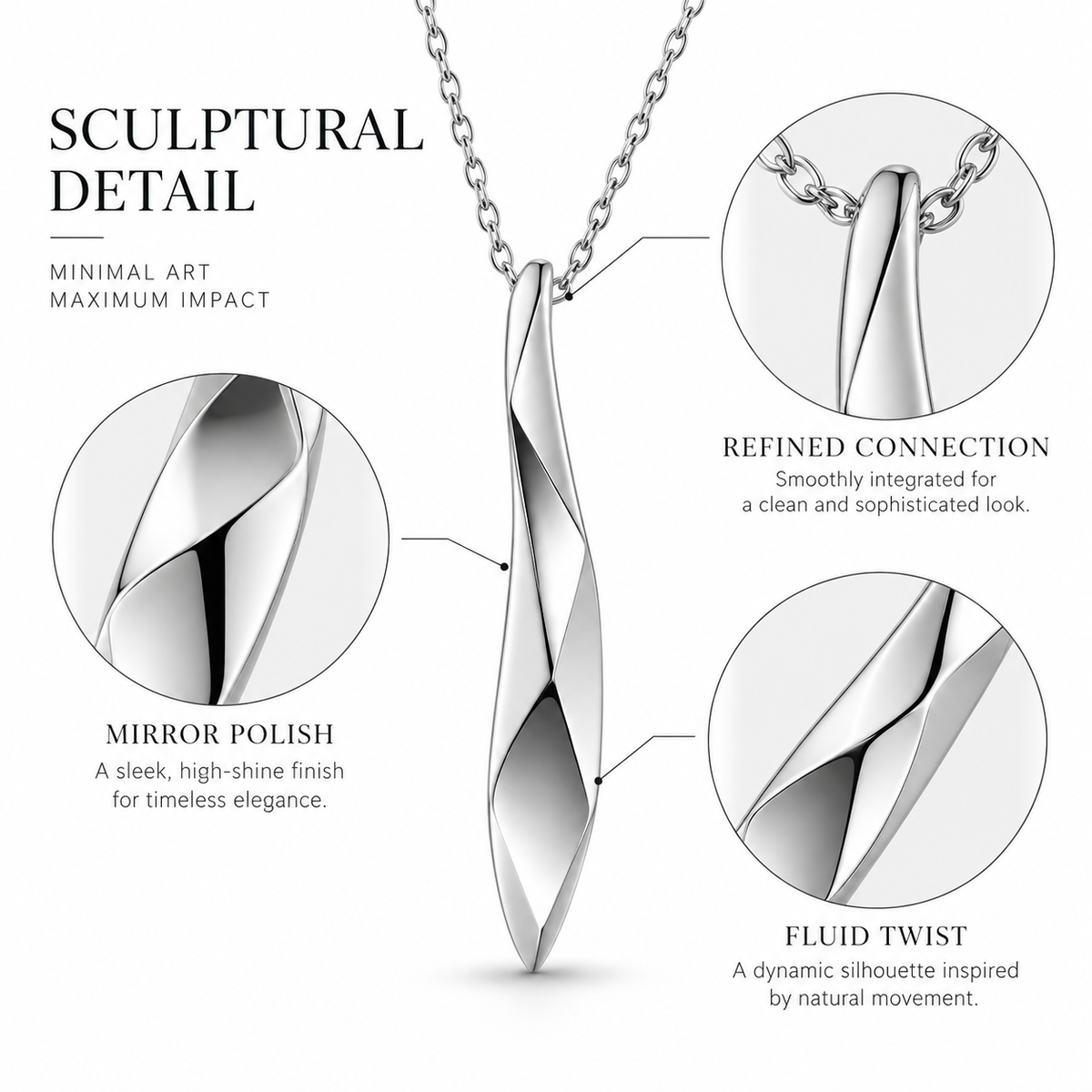 Fluid Twist Sculptural Silver Necklace