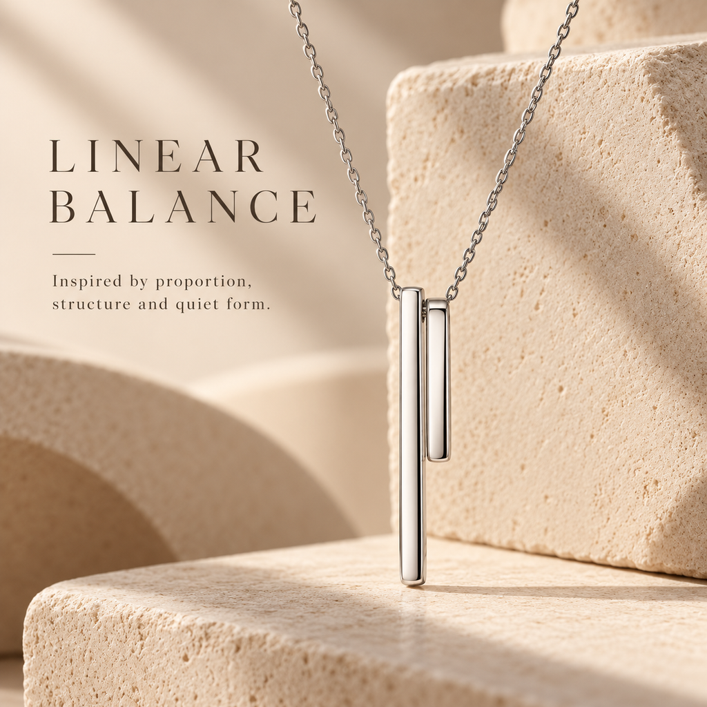 Linear Balance Silver Bar Pendant Necklace