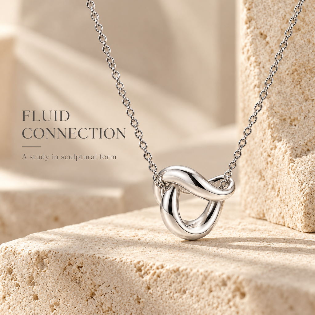 Fluid Connection Sculptural Silver Necklace