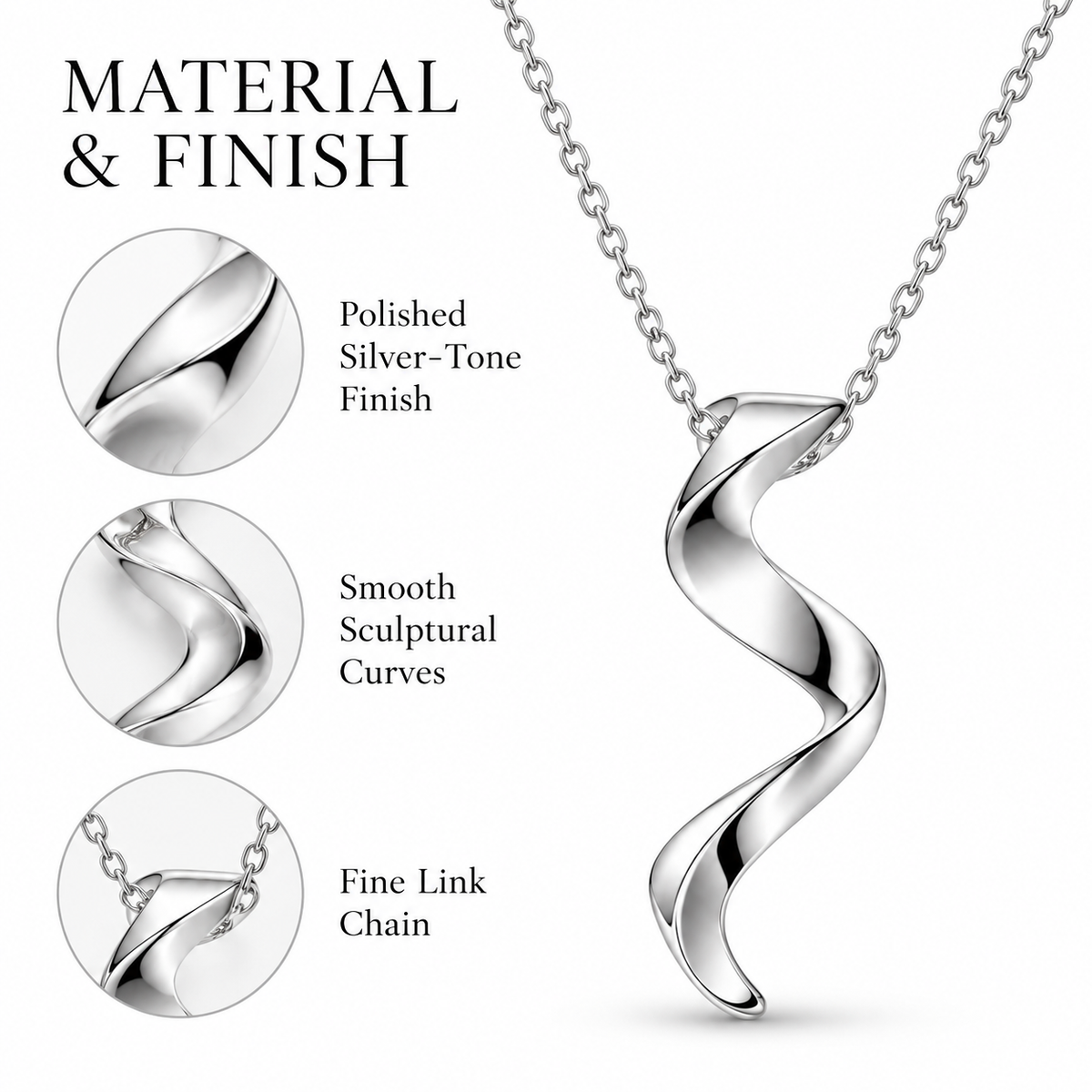 Sculpted Motion Silver Pendant Necklace