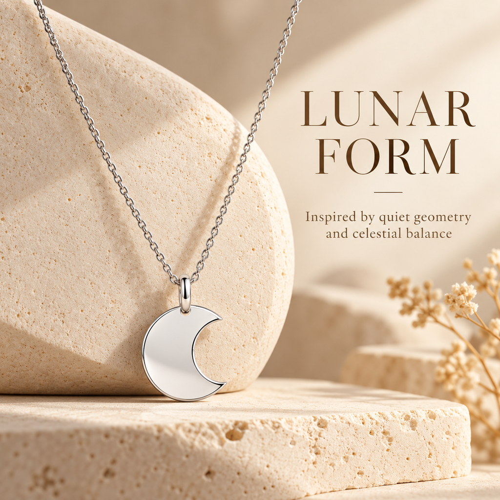 Lunar Form Silver Crescent Moon Necklace