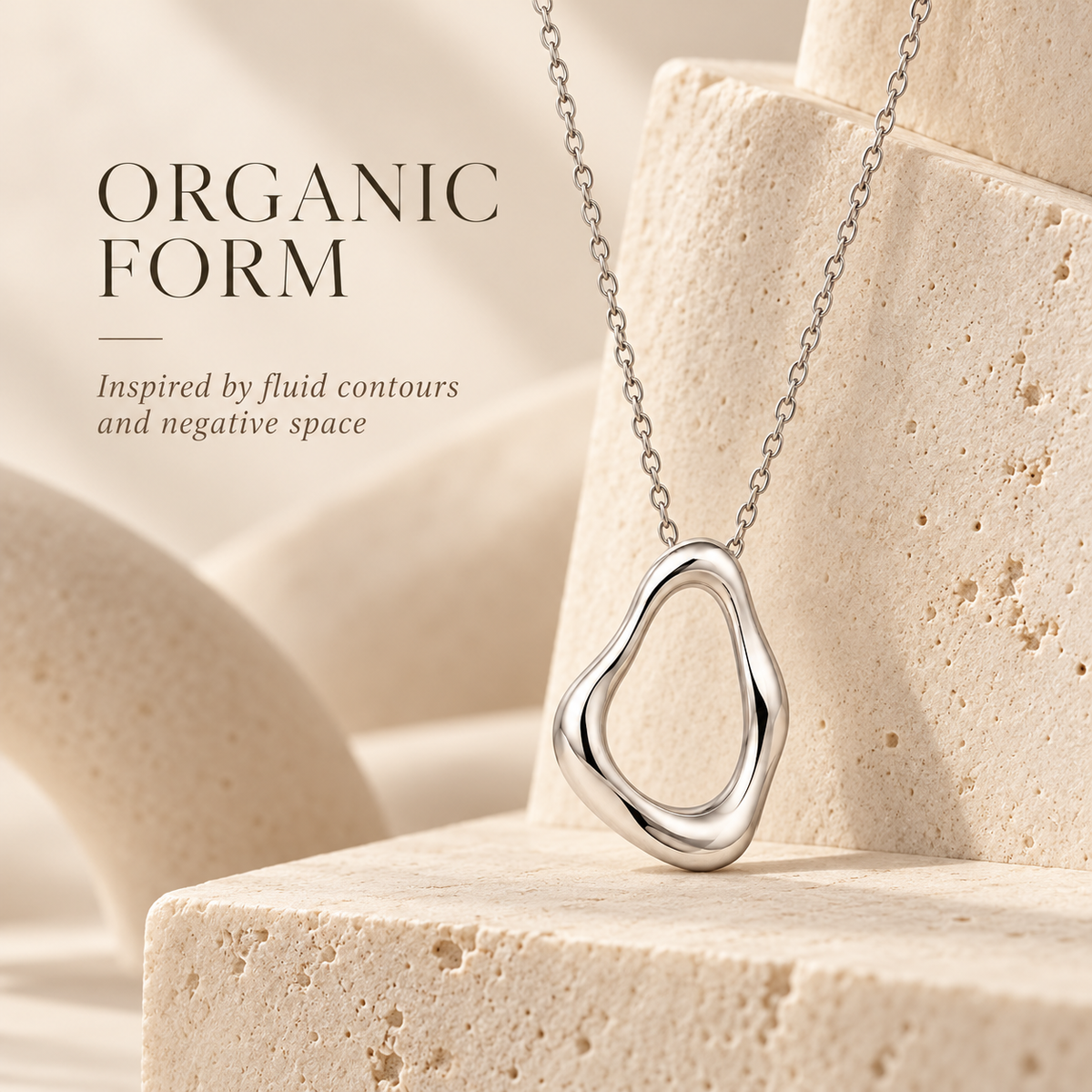 Organic Form Silver Pendant Necklace