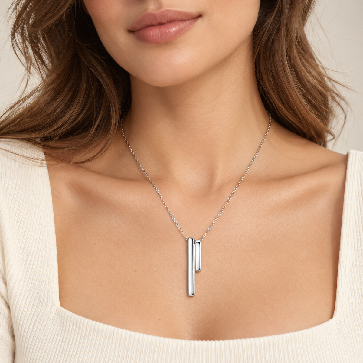 Linear Balance Silver Bar Pendant Necklace