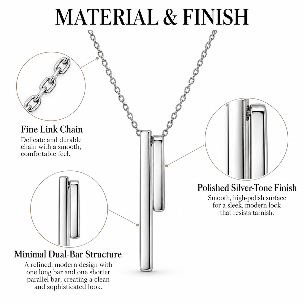 Linear Balance Silver Bar Pendant Necklace