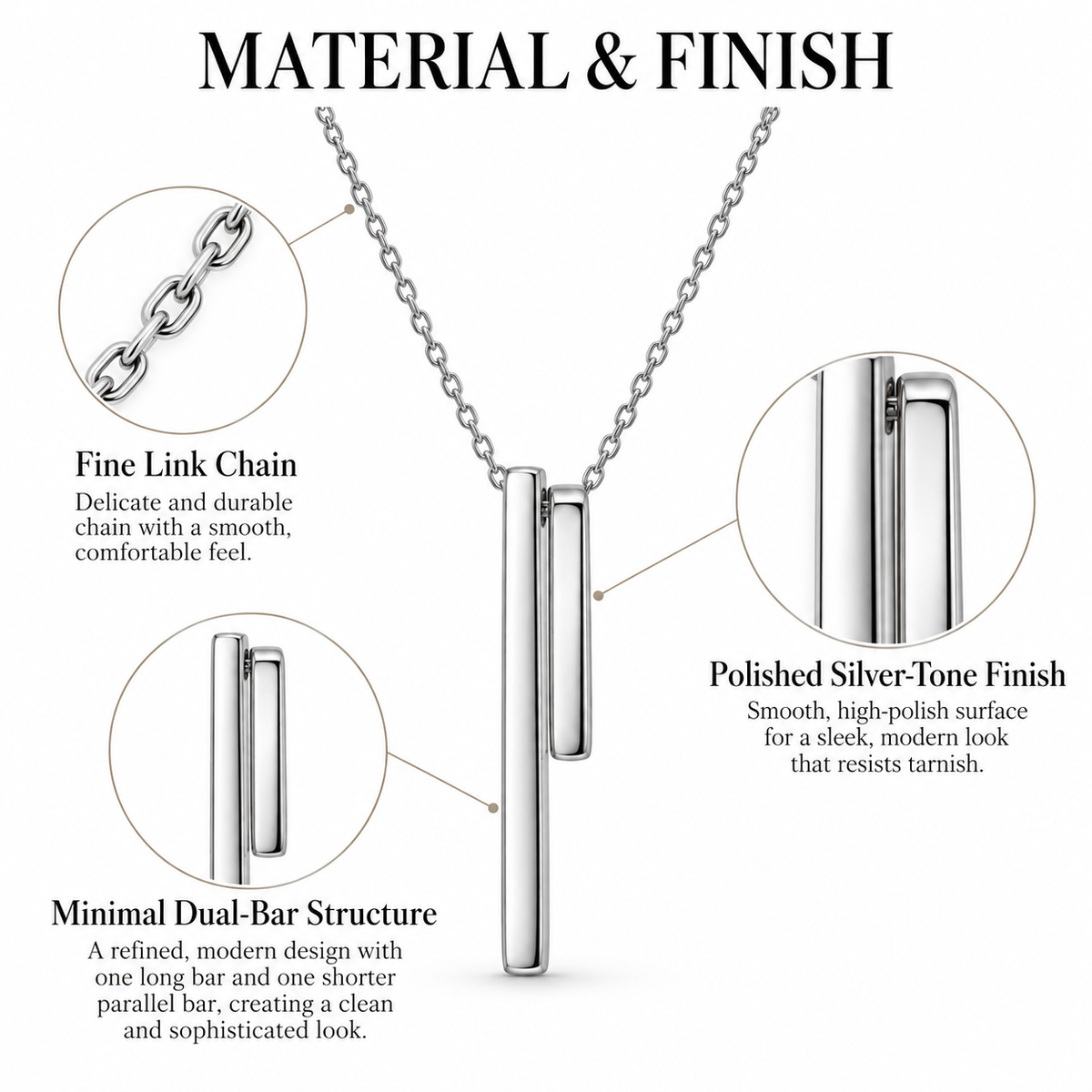 Linear Balance Silver Bar Pendant Necklace