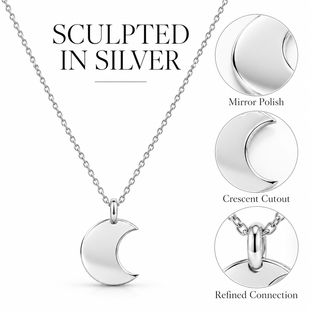 Lunar Form Silver Crescent Moon Necklace