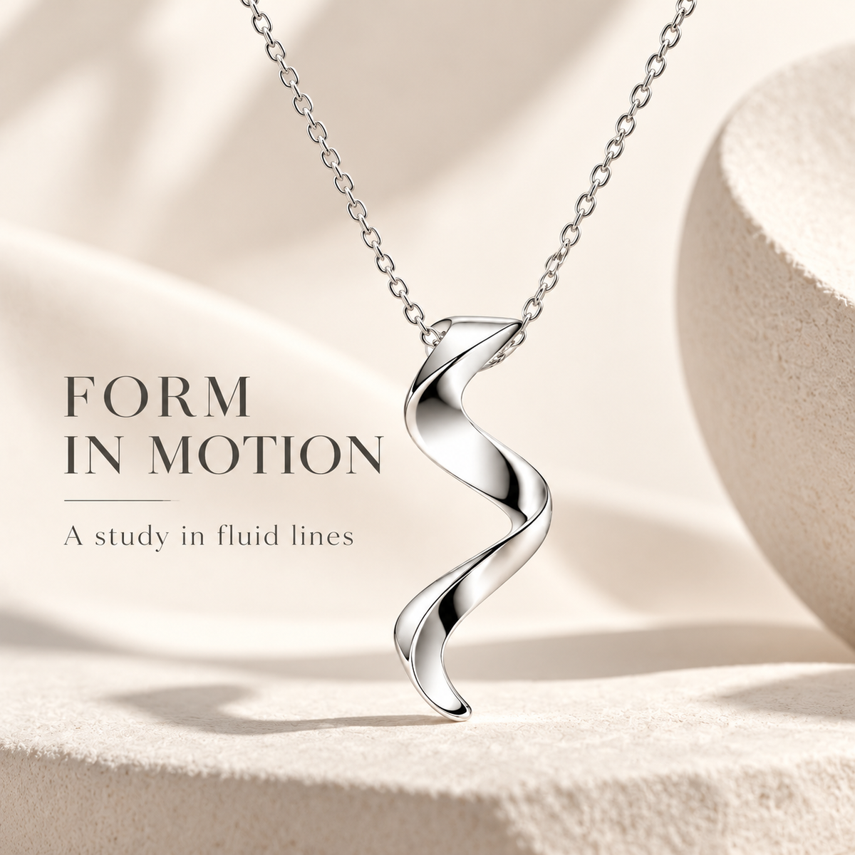 Sculpted Motion Silver Pendant Necklace