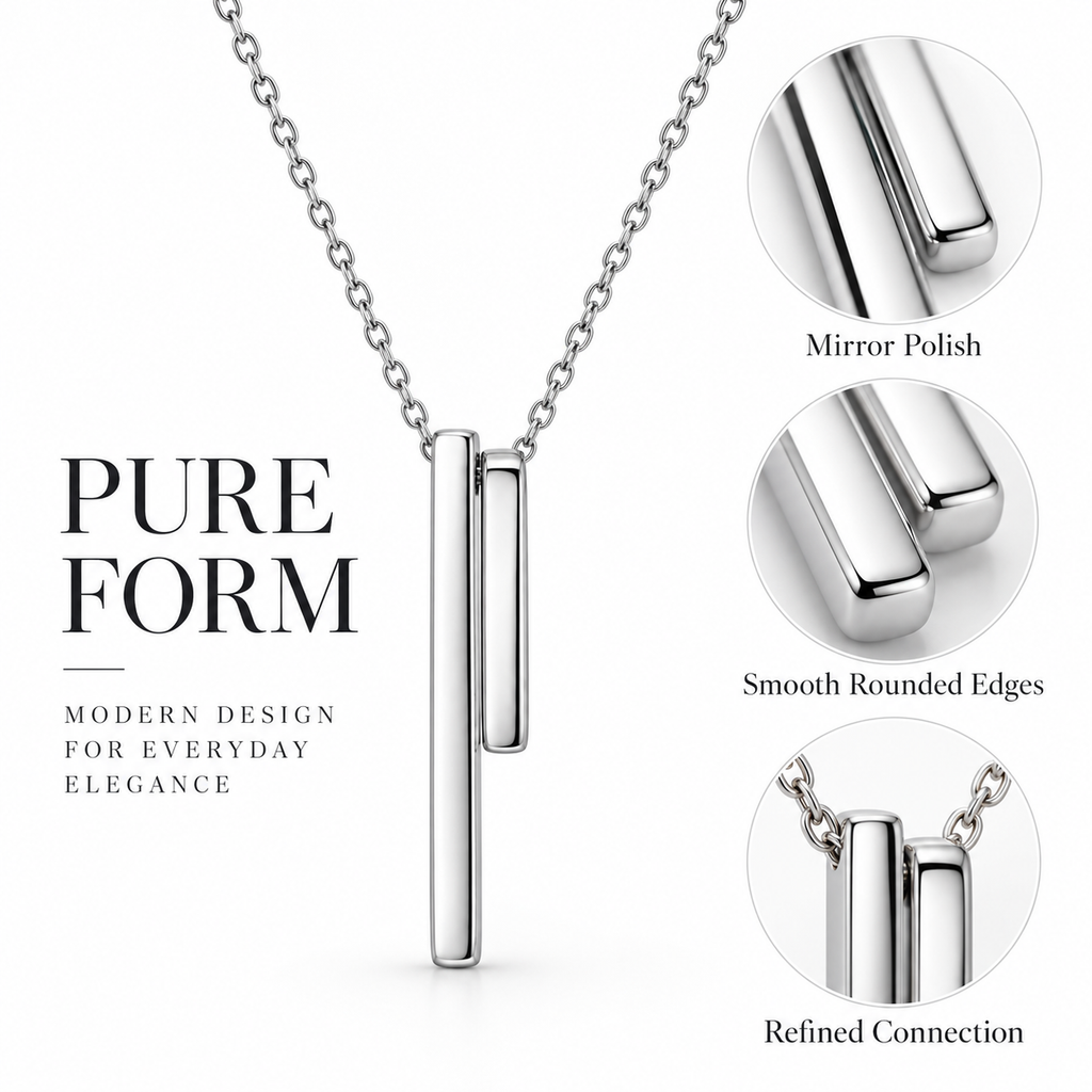 Linear Balance Silver Bar Pendant Necklace