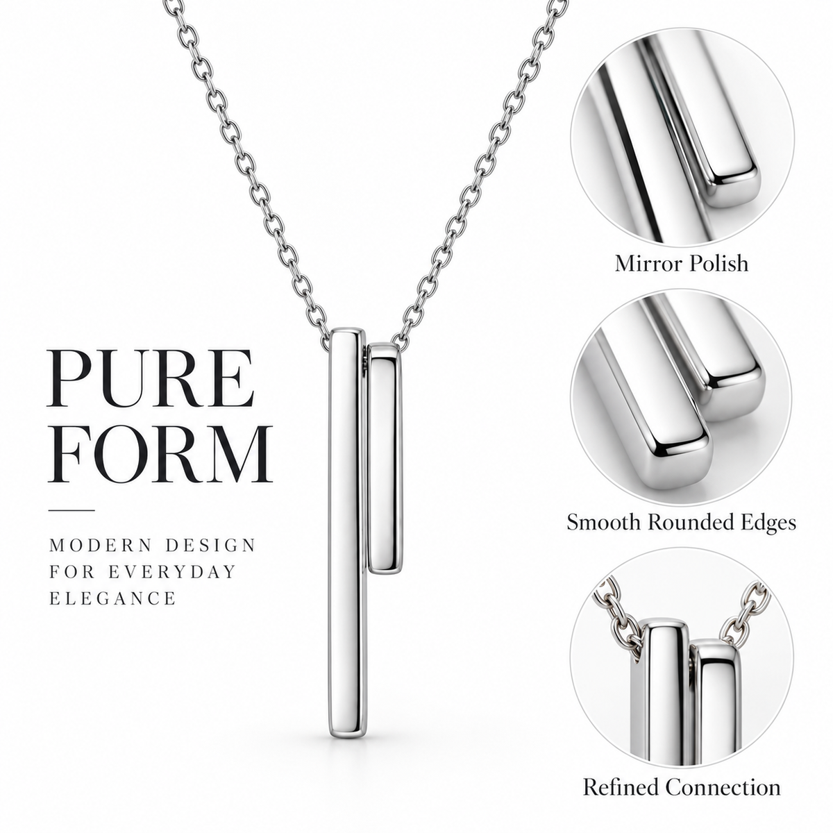 Linear Balance Silver Bar Pendant Necklace