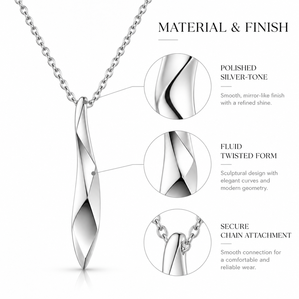 Fluid Twist Sculptural Silver Necklace